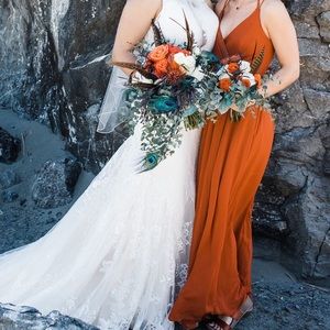 David’s Bridal Burnt Orange Formal Wrap Dress